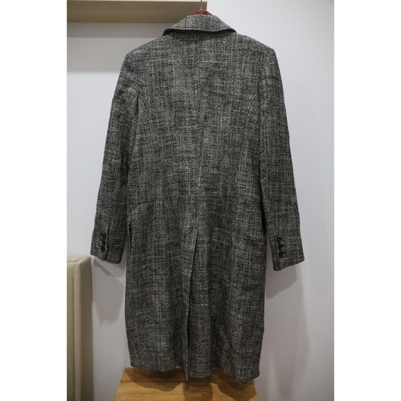 Paul Smith Black Womens 46 Plaid Herringbone Merino Wool Trench Coat Jacket - Picture 3 of 8